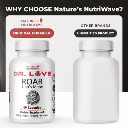 Nature’s NutriWave Dr. Love Roar Lion’s Mane Mushroom Supplement – Plant-Based Formula with Cordyceps, Reishi & Shiitake – Vegan, Gluten-Free, GMP Certified, Made in USA – 60 Capsules, 1 Month Supply Nature’s NutriWaveBuy Supplements Australia
