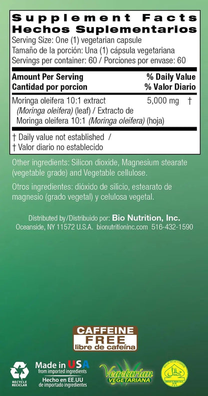 Bio Nutrition Moringa 5000mg 60 Vegetarian Capsules | Complete Green Superfood | Nature's Multivitamin | Energy and Gut Health Bio NutritionBuy Supplements Australia