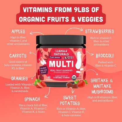 Llama Naturals Kids Multivitamin Gummies | Real Fruit, No Added Sugar Cane | Organic Vegan Toddler Whole Food Vitamins | Llama NaturalsBuy Supplements Australia