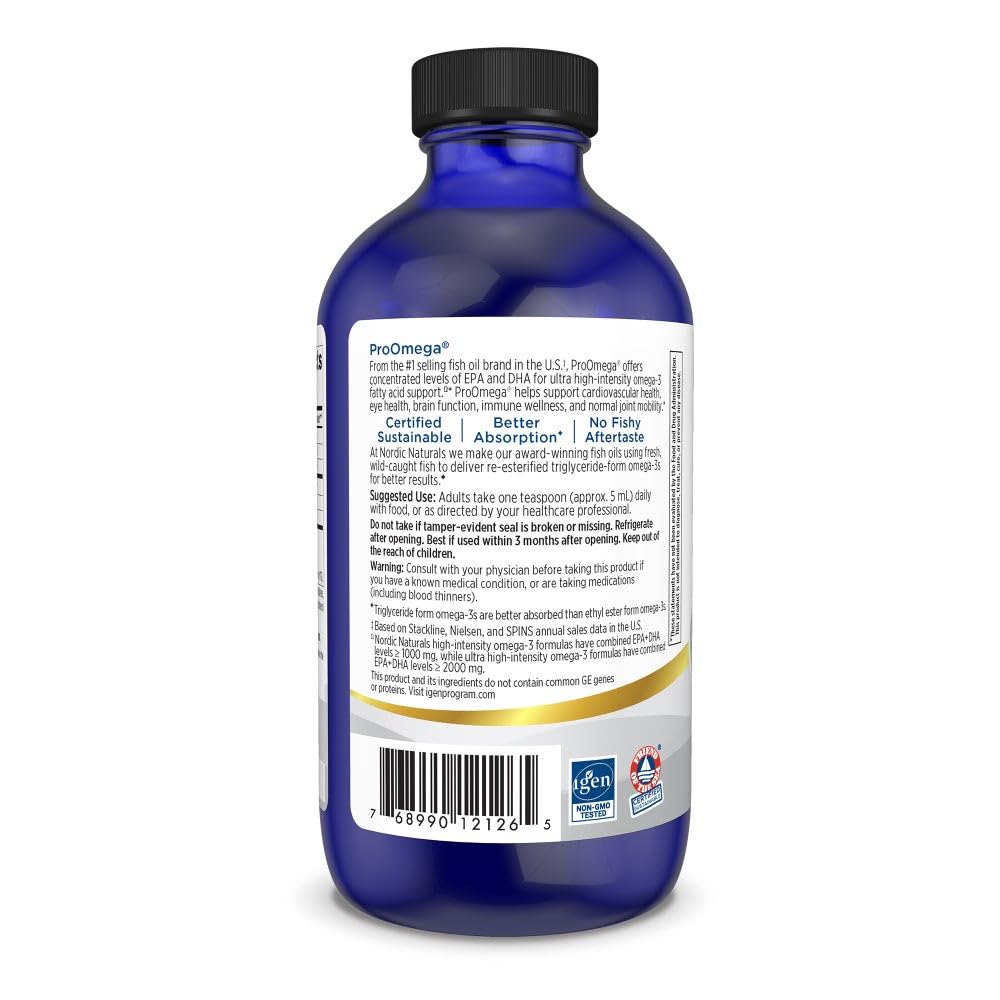 Nordic Naturals ProOmega Liquid, Lemon Flavor - 8 oz - 2840 mg Omega-3 - High Potency Fish Oil with EPA & DHA - Promotes Brain, Eye, Heart, & Immune Health - Non-GMO - 48 Servings Nordic NaturalsBuy Supplements Australia