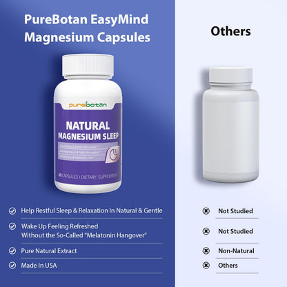 PureBotan Magnesium Oxide and Glycinate Extra Strength, Natural Sleep Aid Supplement EasyMind, High Absorption, Restful Sleep & Relaxation, Cortisol Lower, Natural-Gentle, Melatonin Free, 60 Capsules PureBotanBuy Supplements Australia