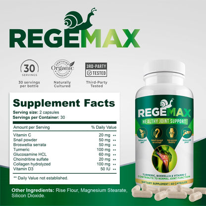 AURA VITAMINS REGEMAX regenerates and Helps Alleviate Joint discomfort Supplement, Snail Protein, Boswellia Serrata, and Turmeric – 60 Caps. (2) AURA VITAMINSBuy Supplements Australia