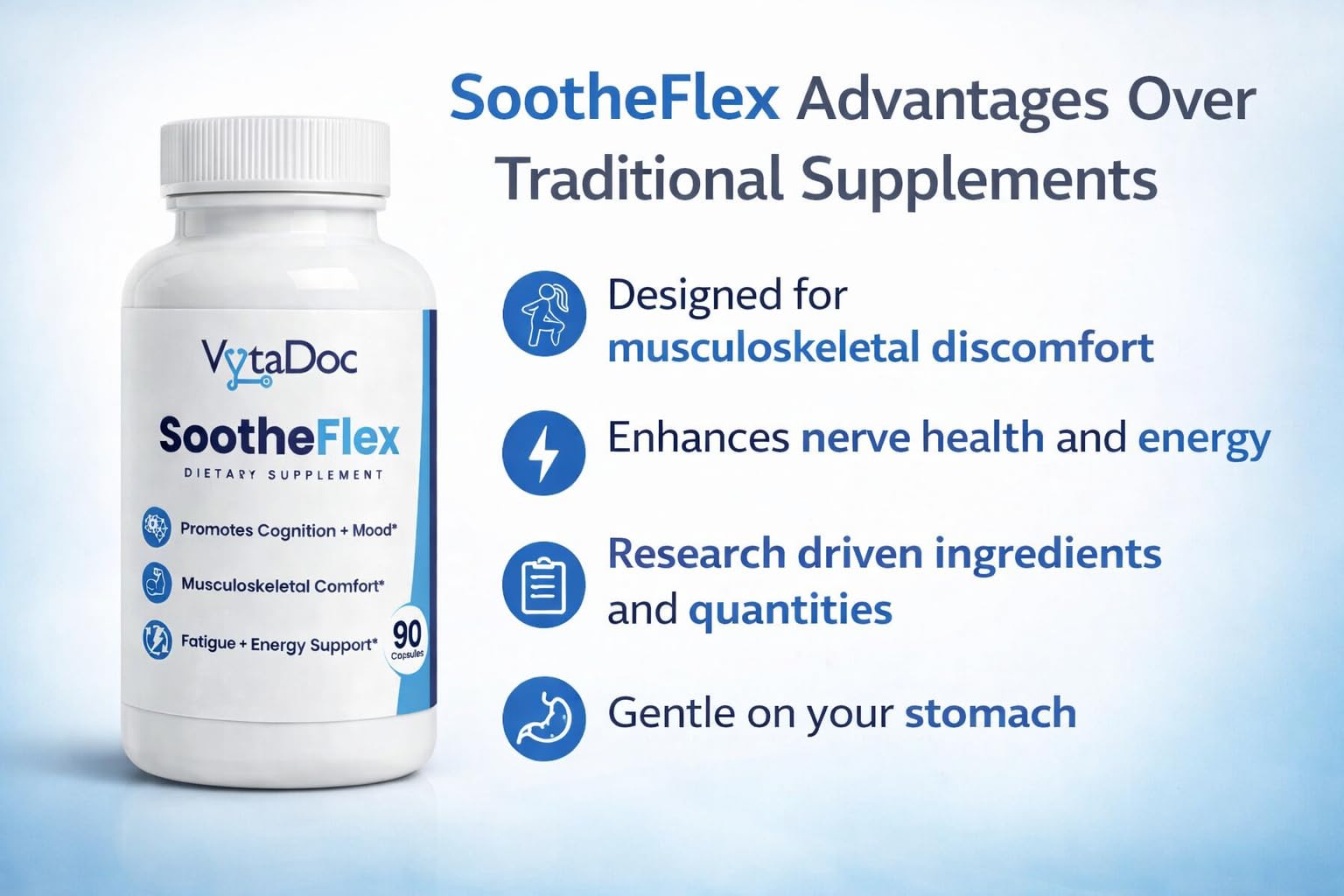 VytaDoc SootheFlex Joint, Energy & Mood Support for Women | Turmeric 900mg, Ferrochel® Iron, Magnesium Malate, Vitamin D3, Ginger, Selenium | 90 Capsules | Gentle Iron — Easy on Digestion VytaDocBuy Supplements Australia