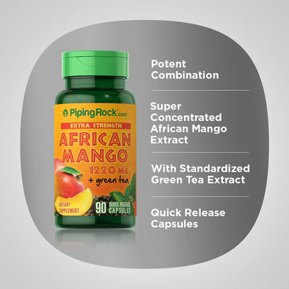 Piping Rock African Mango Seed Extract 1220 mg | 90 Capsules | with Green Tea | Extra Strength Piping RockBuy Supplements Australia