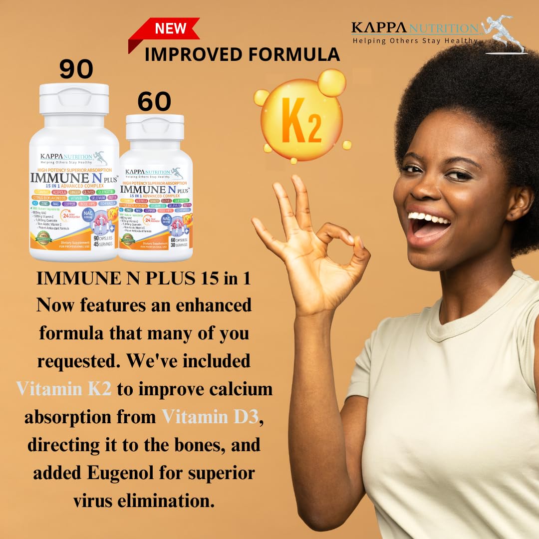 (60 Capsules), NAC 600mg, Quercetin 1,000mg, Vitamin C 500mg, Zinc 50mg, Vitamin D3 5,000iu, Selenium, Copper, Acerola, Ginger, Rutin, Citrus Bioflavonoids, Rose Hips, Echinacea, Immune N Plus 15 in 1 KAPPA NUTRITIONBuy Supplements Australia