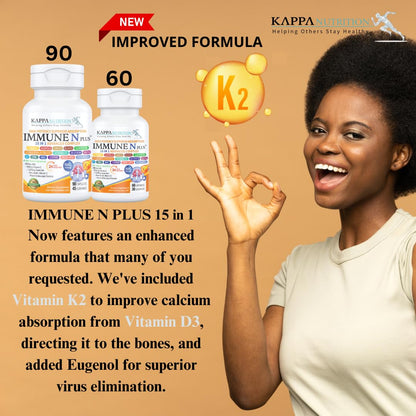 (60 Capsules), NAC 600mg, Quercetin 1,000mg, Vitamin C 500mg, Zinc 50mg, Vitamin D3 5,000iu, Selenium, Copper, Acerola, Ginger, Rutin, Citrus Bioflavonoids, Rose Hips, Echinacea, Immune N Plus 15 in 1 KAPPA NUTRITIONBuy Supplements Australia