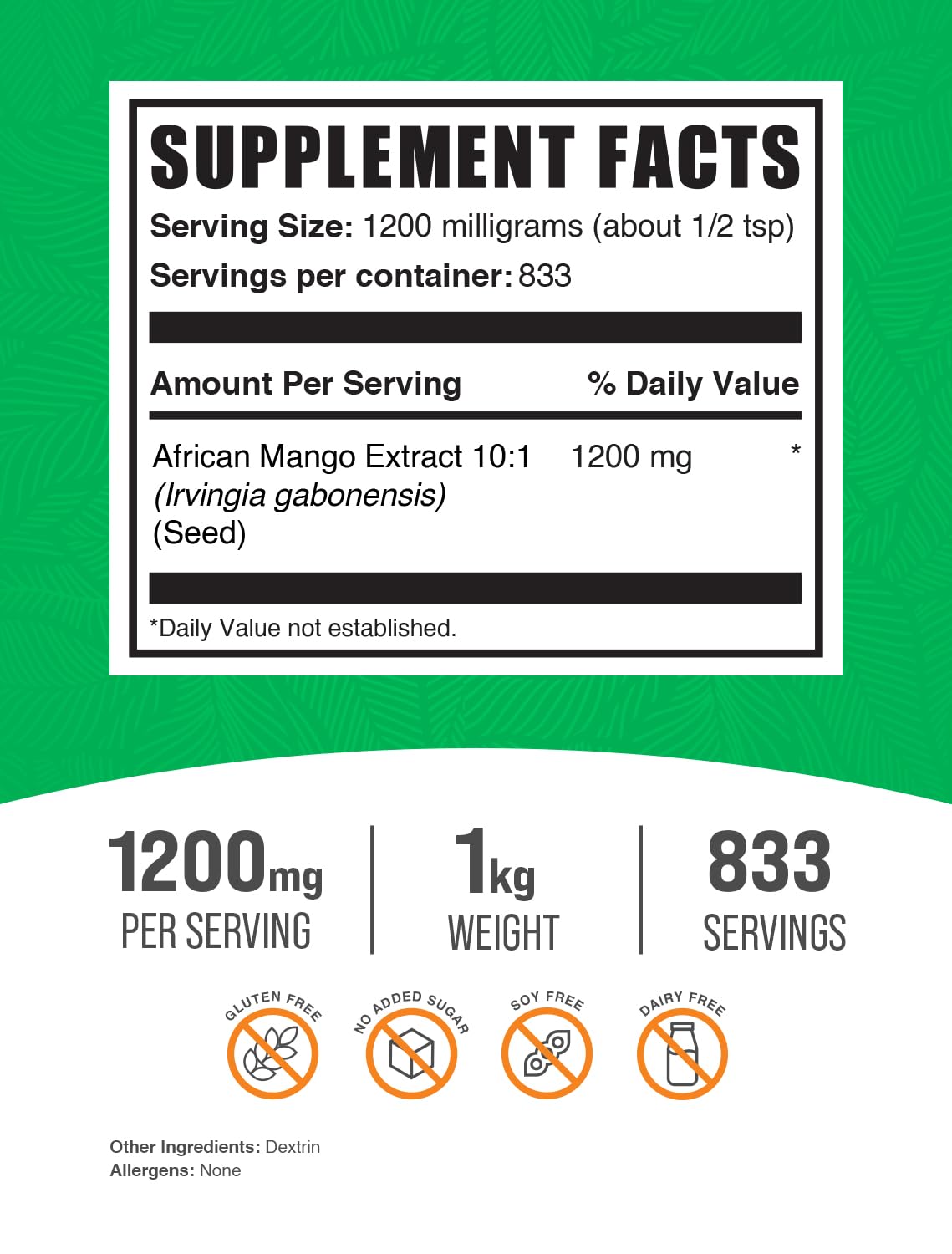 BulkSupplements.com African Mango Extract Powder - Irvingia Gabonensis, African Mango Powder - Gluten Free, 1.2g per Serving, 1kg (2.2 lbs) (Pack of 1) BulkSupplementsBuy Supplements Australia
