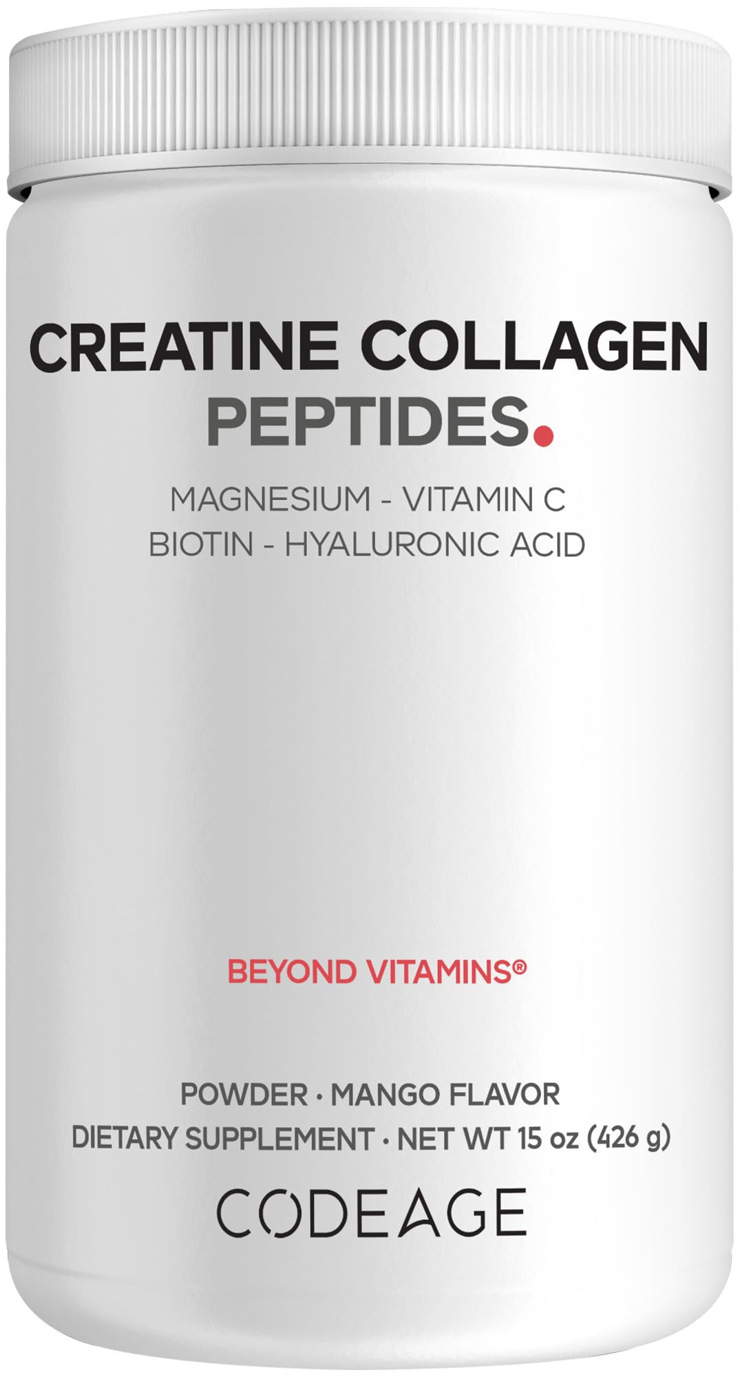 Codeage Creatine Collagen Peptides - Creatine Monohydrate Powder Supplement, Wild-Caught Marine Collagen, Biotin, Magnesium, Vitamin C, Hyaluronic Acid - Mango Flavored - Non-GMO - 15 Oz CodeageBuy Supplements Australia