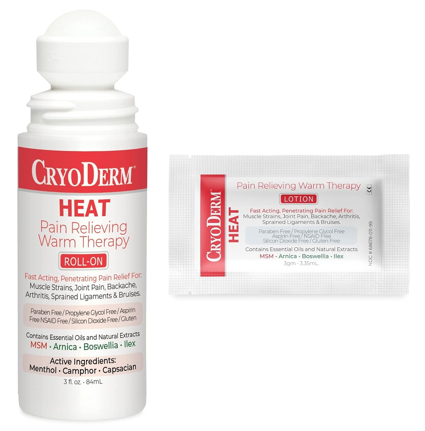 CryoDerm Combo Package Heat-Warm Therapy 3 oz Roll-On & 12 Packets CryoDermBuy Supplements Australia