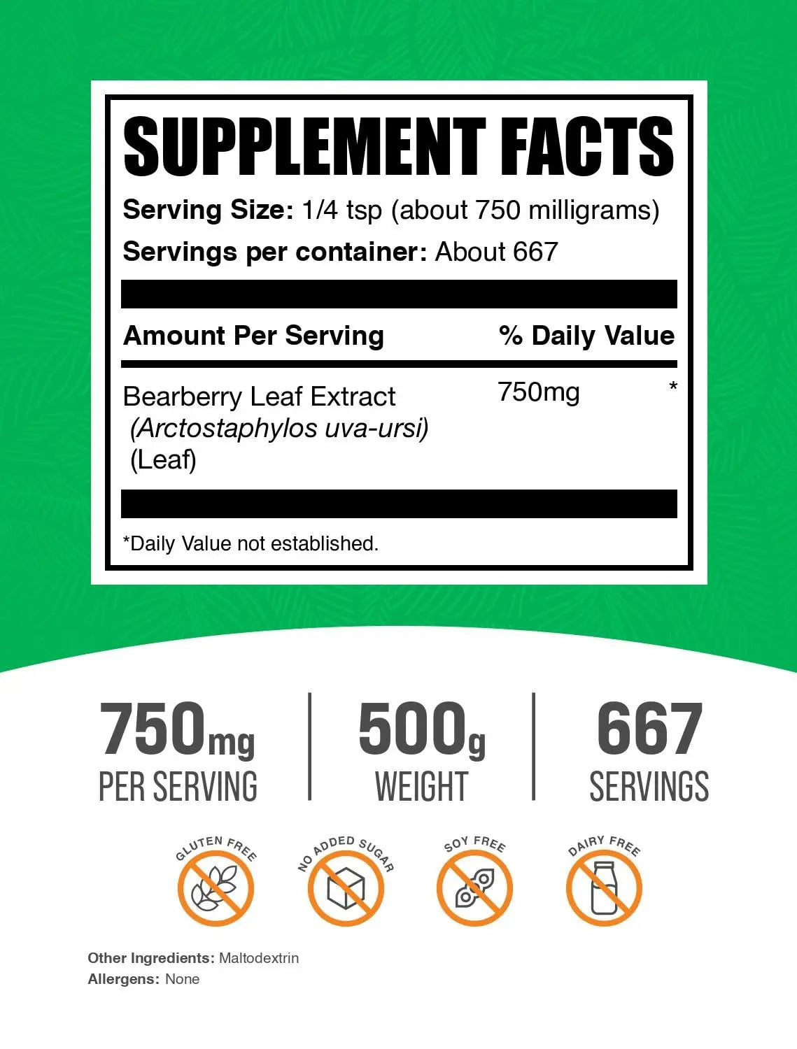 BulkSupplements.com Bearberry Leaf Extract Powder - Uva Ursi Extract, Herbal Supplement - Vegan & Gluten Free, 750mg per Serving, 500g (1.1 lbs) (Pack of 1) BulkSupplementsBuy Supplements Australia