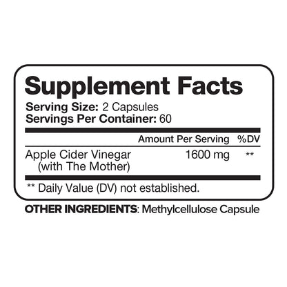 Nutrivein Apple Cider Vinegar Capsules with Mother - 1600mg - 120 Vegan