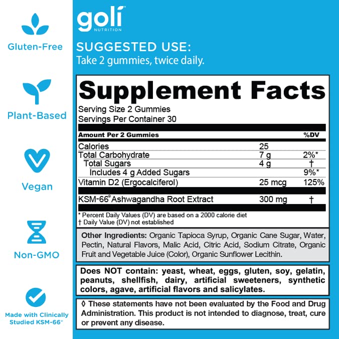 Goli Ashwagandha & Vitamin D Gummy - 60 Count - Mixed Berry, KSM-66, Vegan GoliBuy Supplements Australia