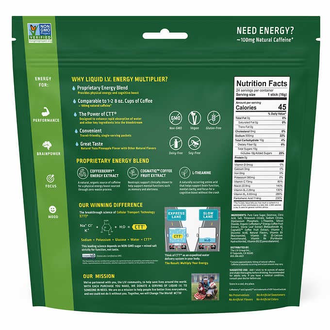 Liquid I.V. Energy Multiplier Yuzu Pineapple, 24 Individual Serving Stick Packs Liquid I.V.Buy Supplements Australia