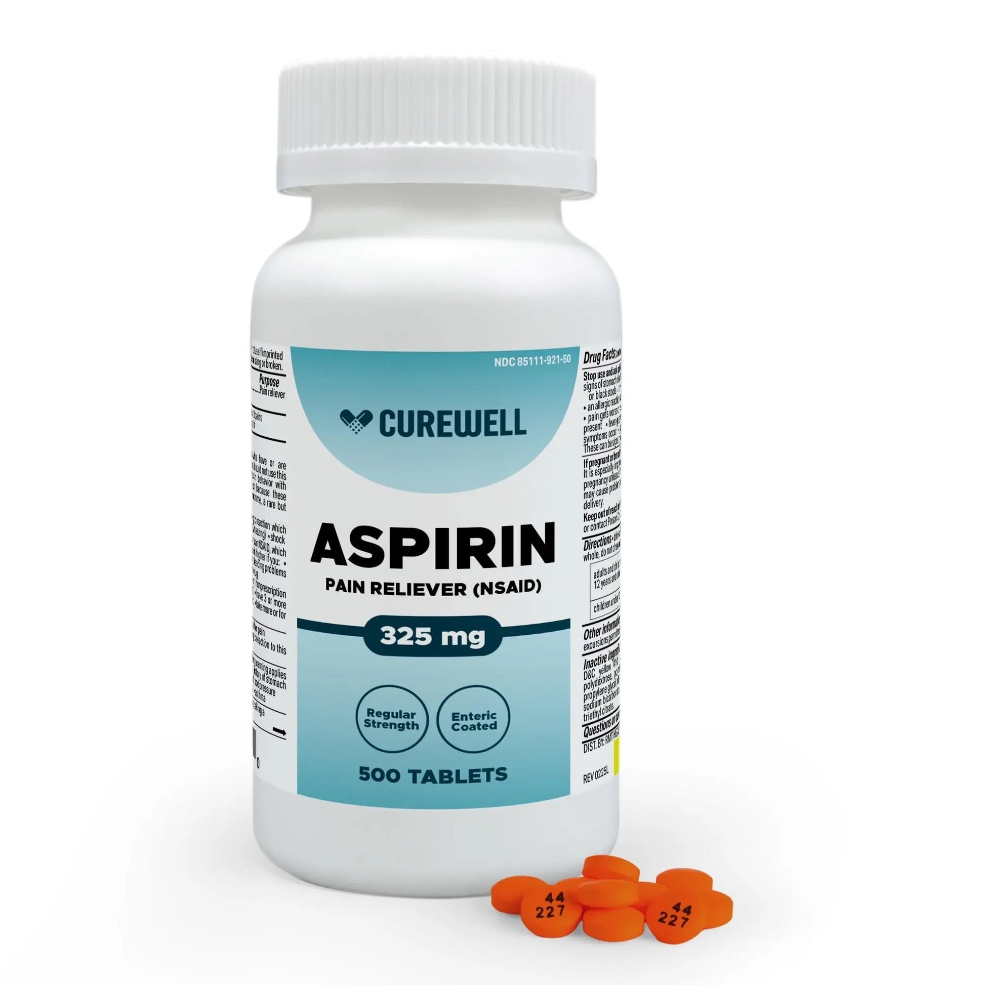 CUREWELL Enteric Coated Aspirin Tablets 325mg (500 Count) NSAID Pain Reliever & Fever Reducer Coated Aspirin for Adults - Regular Strength for Headache Arthritis Menstrual & Muscle Pain CUREWELLBuy Supplements Australia