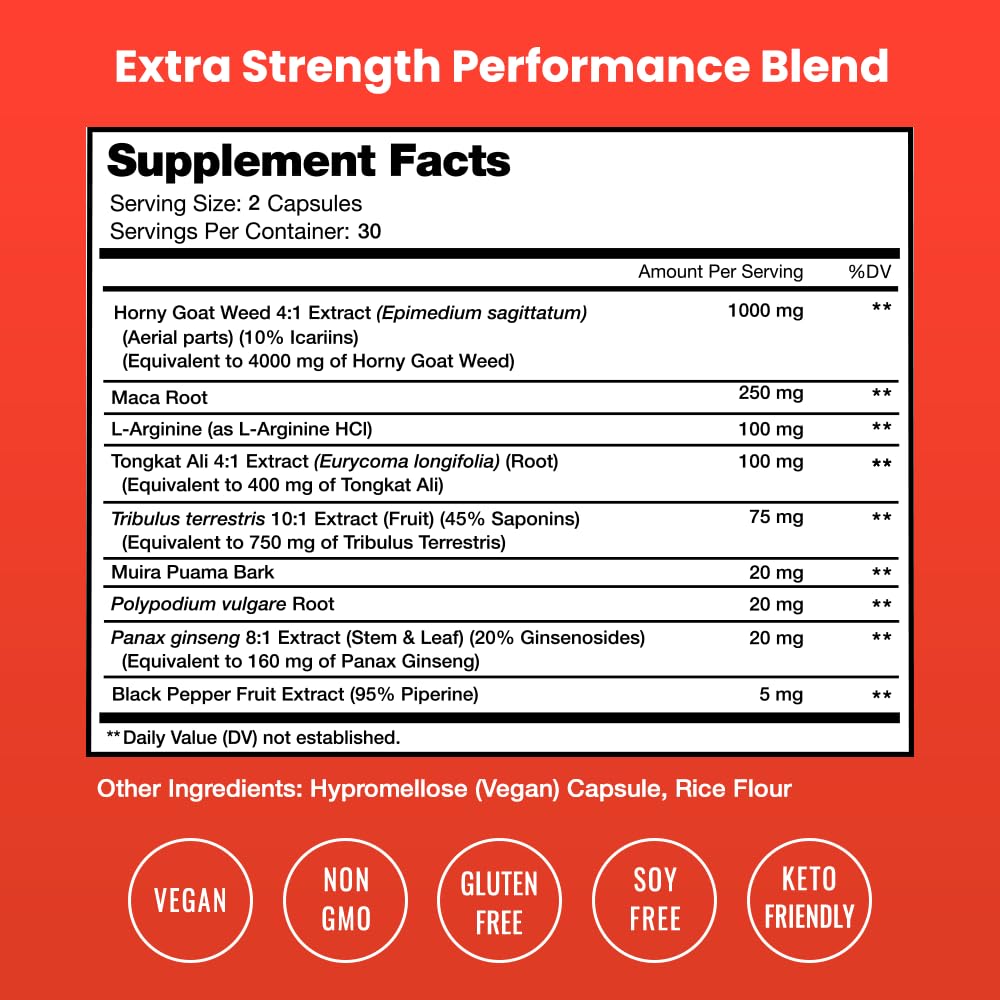 NutraChamps Horny Goat Weed, 1000mg Epimedium Energy Supplement, 10X Strength Icariin, Ginseng, Tribulus & Maca Pills for Women & Men, Enhanced Absorption with Black Pepper, 60 Vegan Capsules NutraChampsBuy Supplements Australia