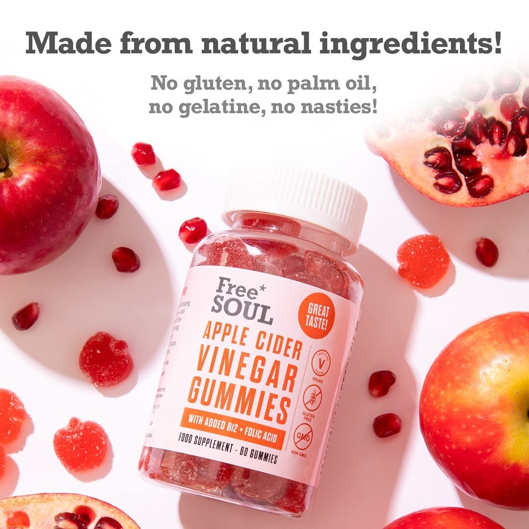 Apple Cider Vinegar Gummies with The Mother 1000mg Enhanced with Vitamin B12 & Folic Free SoulBuy Supplements Australia