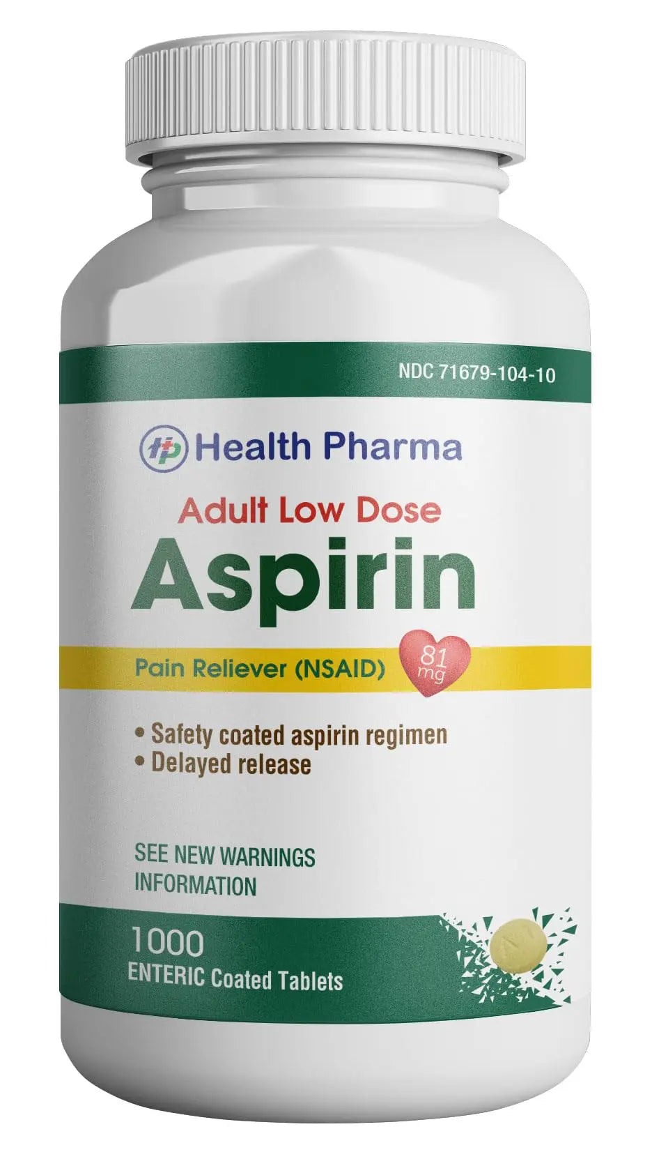 Health Pharma Aspirin 81 mg (1000 Enteric Coated Tablets) | Adult Low Dose Strength Pain Reliever (NSAID) | Safe Pain Relief for Minor Aches and Pain | Value Pack Generic Health PharmaBuy Supplements Australia