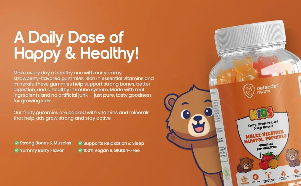 Defender Mami Kids Vitamin Gummies – Multivitamin & Mineral Formula, Non‑GMO · Gluten‑Free, 90 Count Chewables for Daily Immune Defender Mami