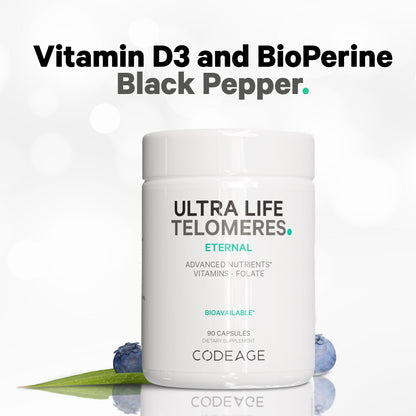 Codeage Ultra Life Telomeres Supplement - 5 MTHF Folate Vitamin B9, Vitamin B12 Methylcobalamin, Vitamin D3, L-Theanine, Ashwagandha - 3-Month Supply - DNA, Methylation Cycle - Non-GMO - 90 Capsules CodeageBuy Supplements Australia
