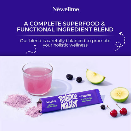 NEWELLME Balance Master Acai Apple Cider Vinegar Powder, Healthy Blood Sugar Support, Probiotics & Digestive Enzymes for Metabolic Support, Vegan Non-GMO, 14 Servings NEWELLMEBuy Supplements Australia