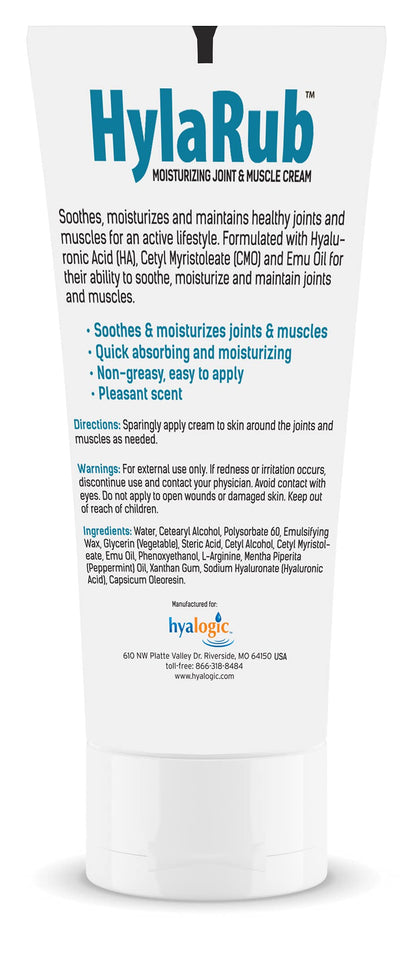 HylaRub HA Joint & Muscle Cream – Hyaluronic Acid Muscle Rub w/Emu Oil & CMO – Non Greasy, Soothes, Moisturizes & Maintains Shoulders, Knees, Back, HIPS & More 6 oz. by Hyalogic HyalogicBuy Supplements Australia