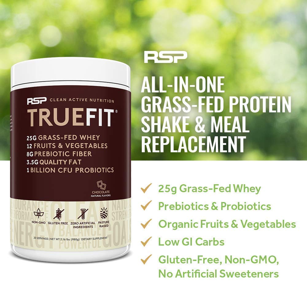RSP NUTRITION TrueFit Protein Powder (Chocolate 2 LB) with AminoLean Pre Workout Energy (BlackBerry Pomegranate 30 Servings)