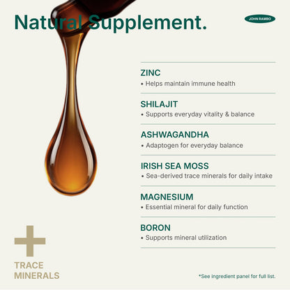 JOHN RAMBO Shilajit Liquid Drops with Sea Moss, Ashwagandha, Zinc, and Magnesium – Liquid Multimineral Supplement for Women and Men – Terra Mineral JOHN RAMBOBuy Supplements Australia