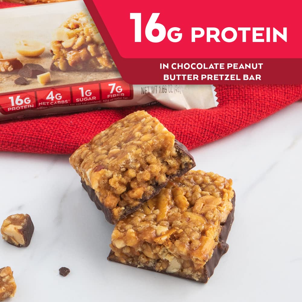Atkins Chocolate Peanut Butter Pretzel Protein Meal Bar, High Fiber, 16g Protein, 1g Sugar AtkinsBuy Supplements Australia