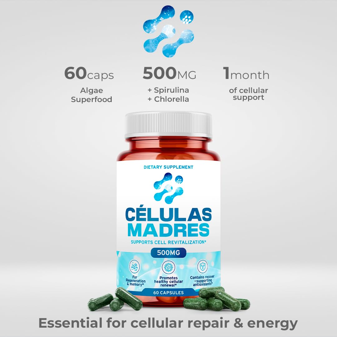 Stem Cell Supplements 500mg (60 Cap) Natural Anti-Aging & Longevity Support with Spirulina & Chlorella, Boost Cellular Renewal, Restore Youthful Energy, Reduce Joint Soreness – Celulas Madre AURA VITAMINSBuy Supplements Australia