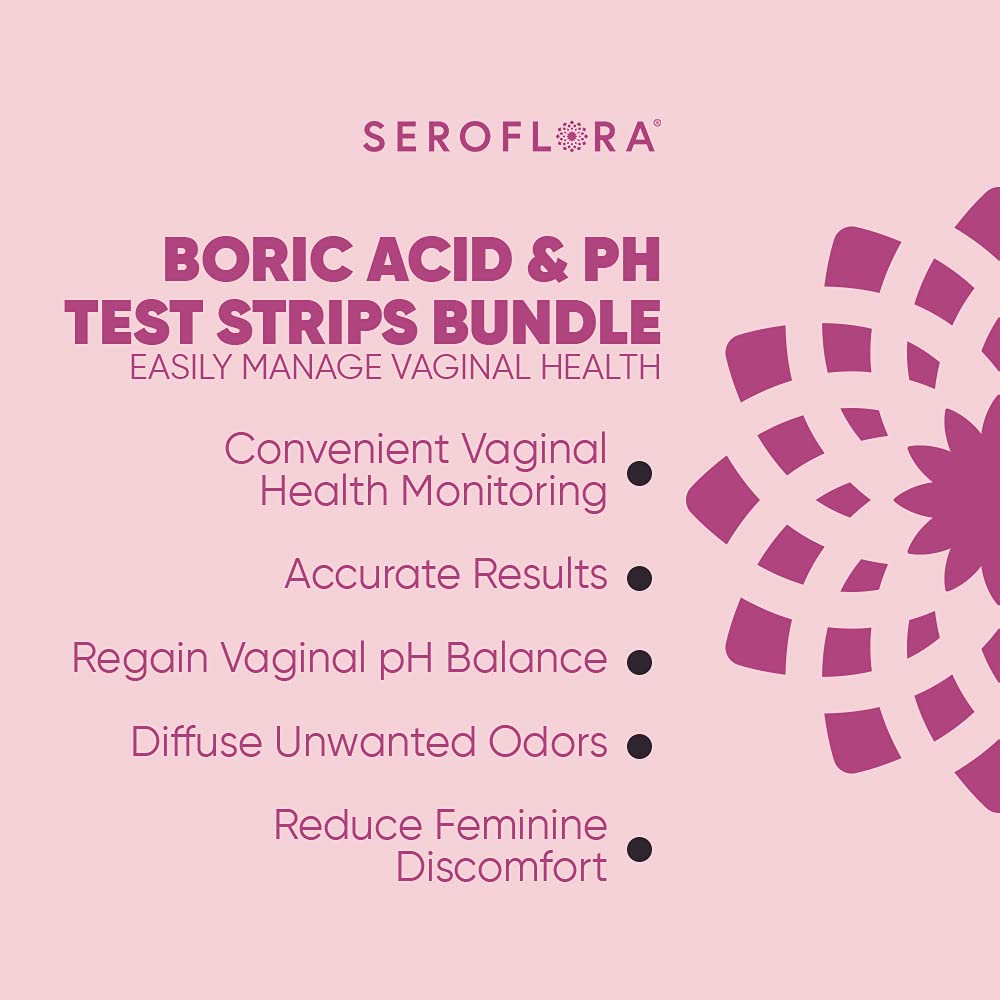 Seroflora Boric Acid Vaginal Suppositories 600mg (28ct) & 40 pH Test Strips for Women SerofloraBuy Supplements Australia