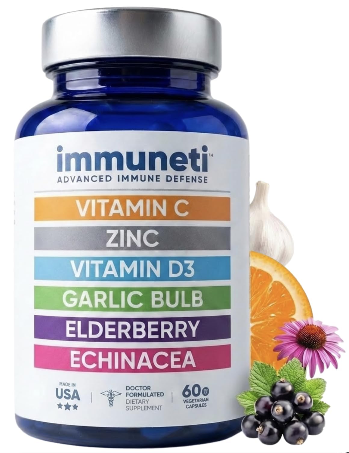 Immuneti Advanced Immune Support – Doctor Formulated 6-in-1 Daily Immunity Supplement – Made in USA – With Vitamin C, D3, Zinc, Elderberry