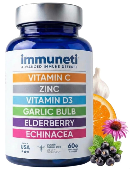 Immuneti Advanced Immune Support – Doctor Formulated 6-in-1 Daily Immunity Supplement – Made in USA – With Vitamin C, D3, Zinc, Elderberry