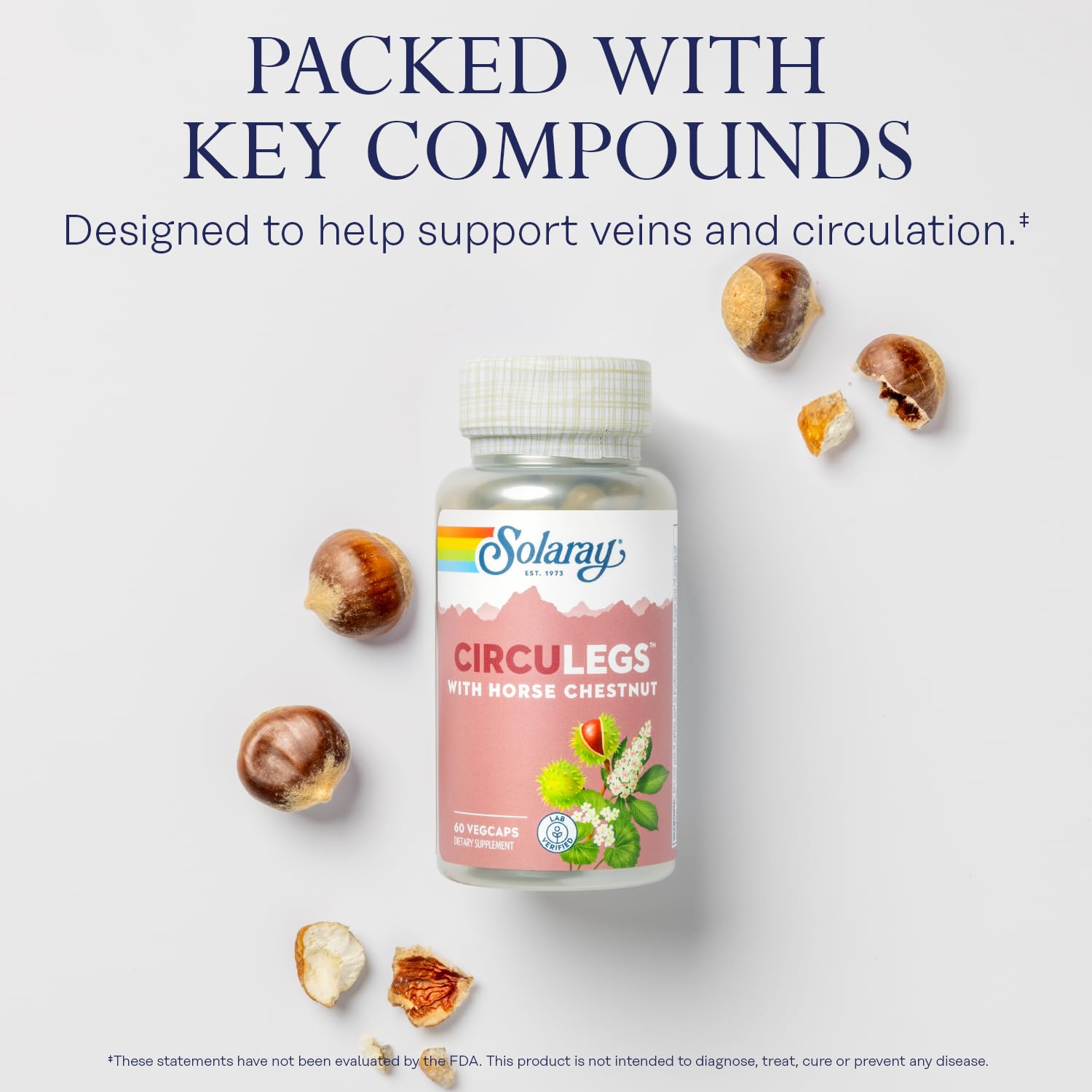 SOLARAY Circulegs - Herbal Supplements for Wellness Support w/Horse Chestnut Extract and Vitamin C, Plus Gotu Kola, Flavonoids, Hesperidin Blend - Vegan, Gluten Free, 60-Day Guarantee - 30 Servings SOLARAYBuy Supplements Australia