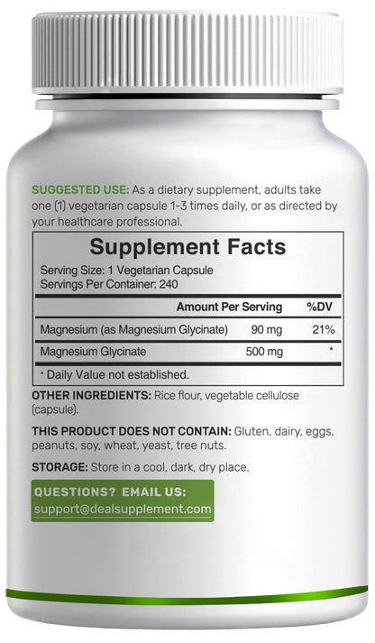 Deal Supplement Magnesium Glycinate 500mg, 240 Veggie Capsules | 100% Chelated for Easy Absorption | Essential Mineral Supplement | Non-GMO, Gluten-Free DEAL SUPPLEMENTBuy Supplements Australia