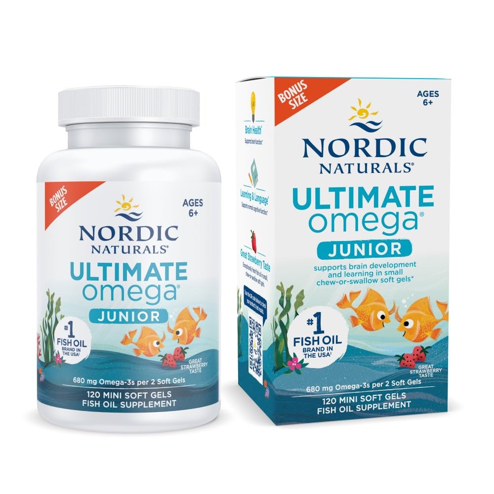 Nordic Naturals Ultimate Omega Jr., Strawberry - 120 Mini Soft Gels - 680 Total Omega-3s with EPA & DHA