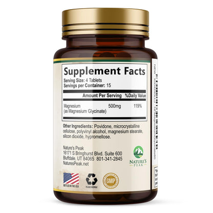 Magnesium Glycinate 500mg Per Serving - High Absorption Chelated Magnesium Supplement for Muscle, Bone and Heart Health Support - Easy Digestion & Gentle on Your Stomach - USA Bottled - 60 Tablets Nature's PeakBuy Supplements Australia