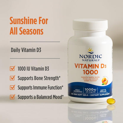 Nordic Naturals Vitamin D3 1000, Orange - 120 Mini Soft Gels - 1000 IU Vitamin D3 - Supports Healthy Bones, Mood & Immune System Function - Non-GMO - 120 Servings Nordic NaturalsBuy Supplements Australia