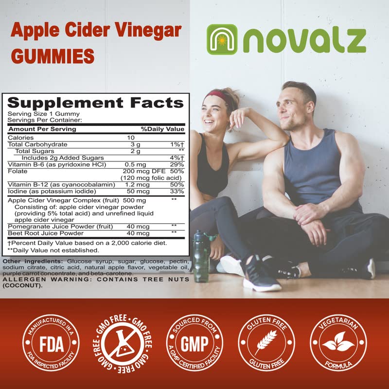 NOVALZ Apple Cider Vinegar Gummies for Weight Control, Detox, & Cleanse, 500mcg ACV NOVALZBuy Supplements Australia