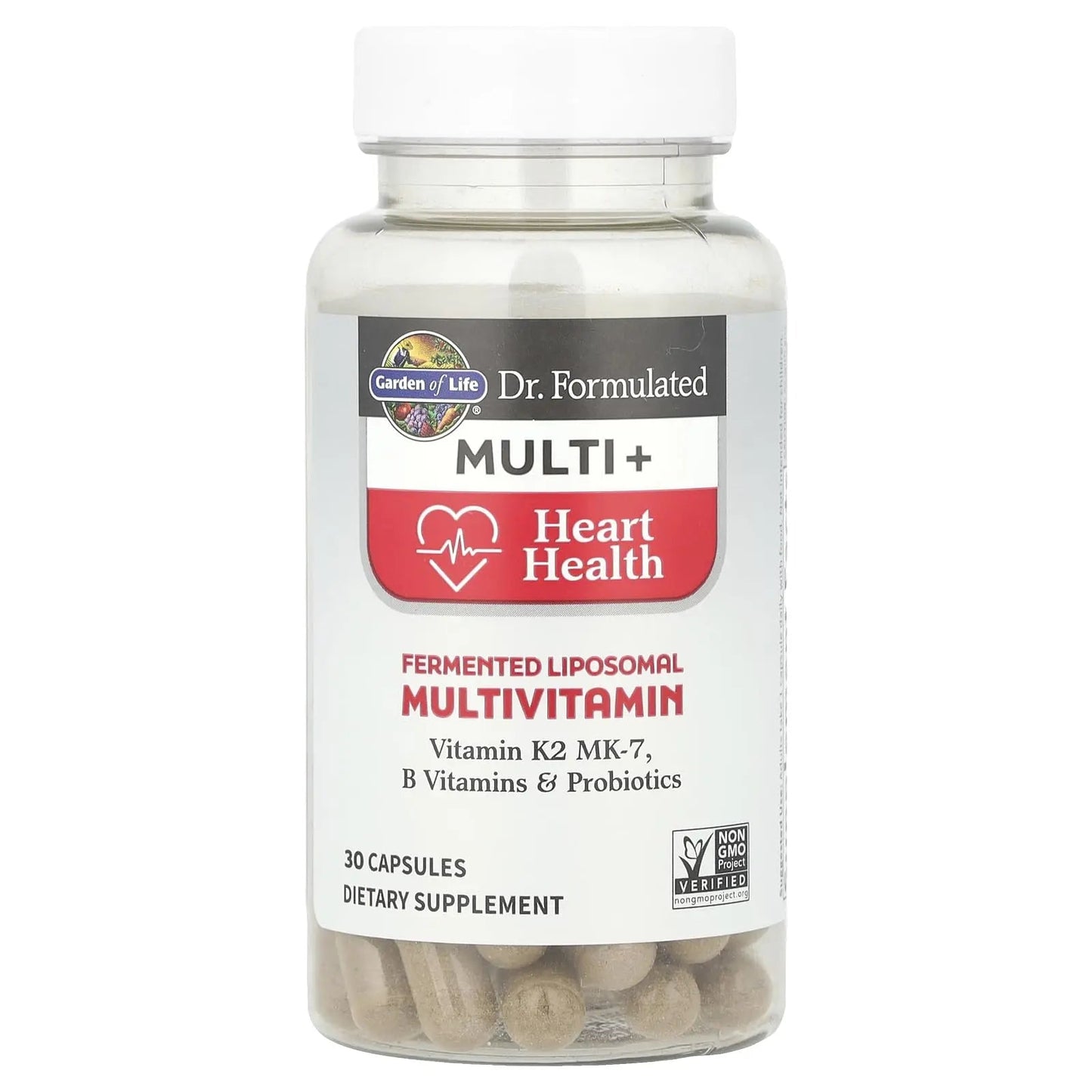 Garden of Life Dr. Formulated Multi+ Heart Health - Fermented Liposomal Multivitamin + Vitamin K2 MK-7, B Vitamins & Probiotics Garden of Life