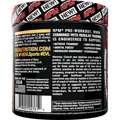 Pre Workout Powder for Energy and Focus - EVL RPM Energy Pre Workout Energy Drink Powder with Betaine Alanine Caffeine and Theacrine - Preworkout Powder Drink for Amplified Performance (Peach Rings)