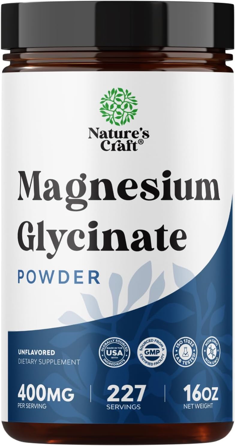Potent Magnesium Glycinate Powder 400mg - Calm Magnesium Powder Bulk for Muscle Relax, Calm & Sleep Support for Adults - Glycinate Mag Soothe Vegan & Non-GMO Supplement - 1 Pack Natures CraftBuy Supplements Australia