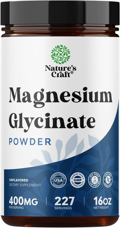 Potent Magnesium Glycinate Powder 400mg - Calm Magnesium Powder Bulk for Muscle Relax, Calm & Sleep Support for Adults - Glycinate Mag Soothe Vegan & Non-GMO Supplement - 1 Pack Natures CraftBuy Supplements Australia