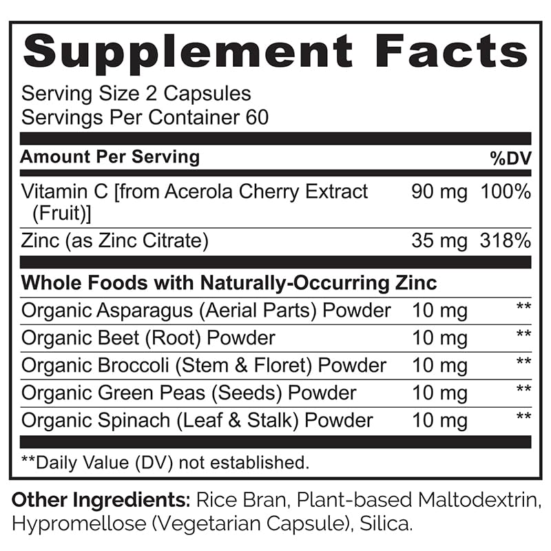 NATURELO Vegan Zinc Immune Support Capsules - Whole Food Complex with Vitamin C for Healthy Skin, Hair, and Nails - 120 Capsules NATURELOBuy Supplements Australia