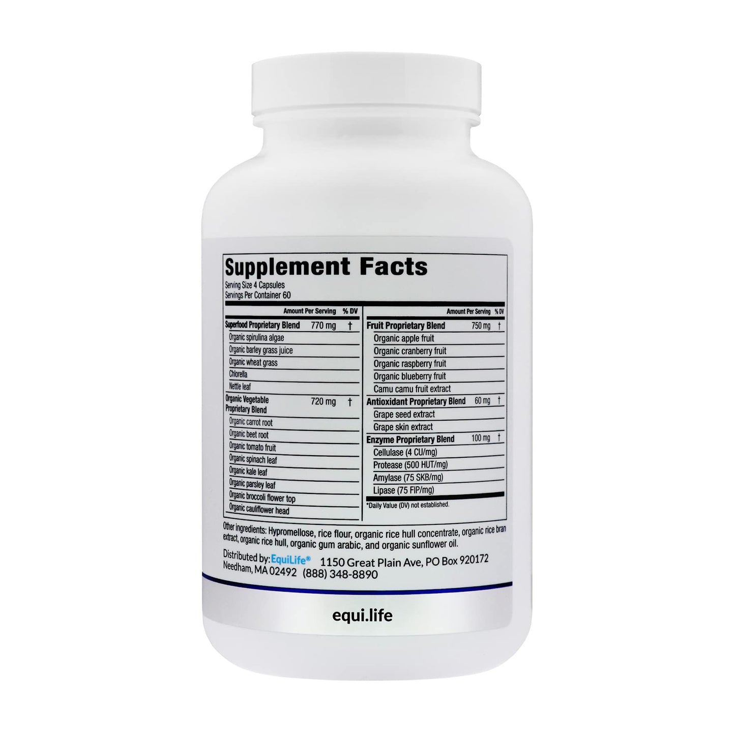 Equilife Daily Fruit & Vegetable Blend, Superfood Antioxidant Supplement Capsules, Nutrient Dense with Vitamin C, Fiber, and 9 Essential Amino Acids, Supports Energy, Vegan 240 Capsules EquilifeBuy Supplements Australia