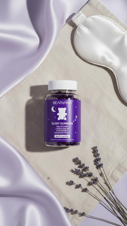 BEARVANA Sleep Gummies with Melatonin | Grape Flavored Vegan Sleep Supplement with Lemon Balm, Chamomile & Valerian Root | Night time Relaxation & Rest Support | 60 Gummies BEARVANABuy Supplements Australia