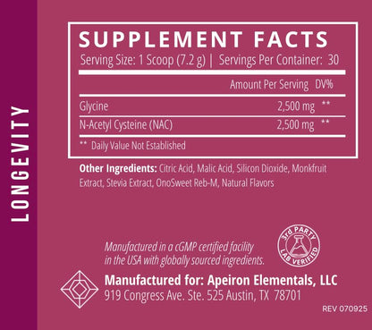 Apeiron Elementals NAC + Glycine Powder - 2500mg - Glutathione Production, Immune Support, & Cellular Energy Apeiron ElementalsBuy Supplements Australia