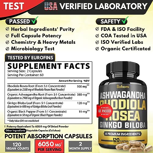 6050mg Rhodiola Rosea Supplement with Ashwagandha Root, Ginkgo Biloba & Black Pepper SatoomiBuy Supplements Australia