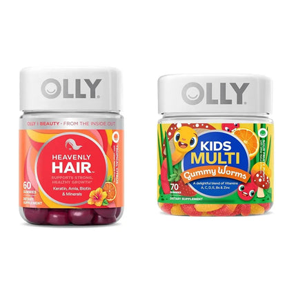 OLLY Hair Gummy 60ct & Kids Multivitamin Gummy Worms 70ct Supplement Bundles OLLYBuy Supplements Australia