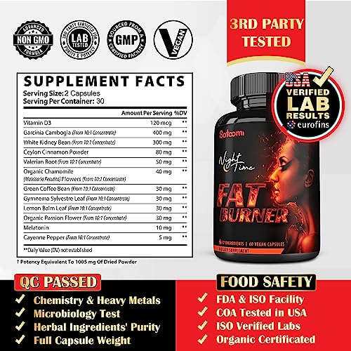 12in1 Night Time Fat Burner for Women - VitaminD.3, Garcinia Cambogia, White Kidney Bean SatoomiBuy Supplements Australia