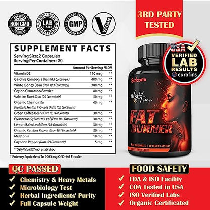 12in1 Night Time Fat Burner for Women - VitaminD.3, Garcinia Cambogia, White Kidney Bean SatoomiBuy Supplements Australia